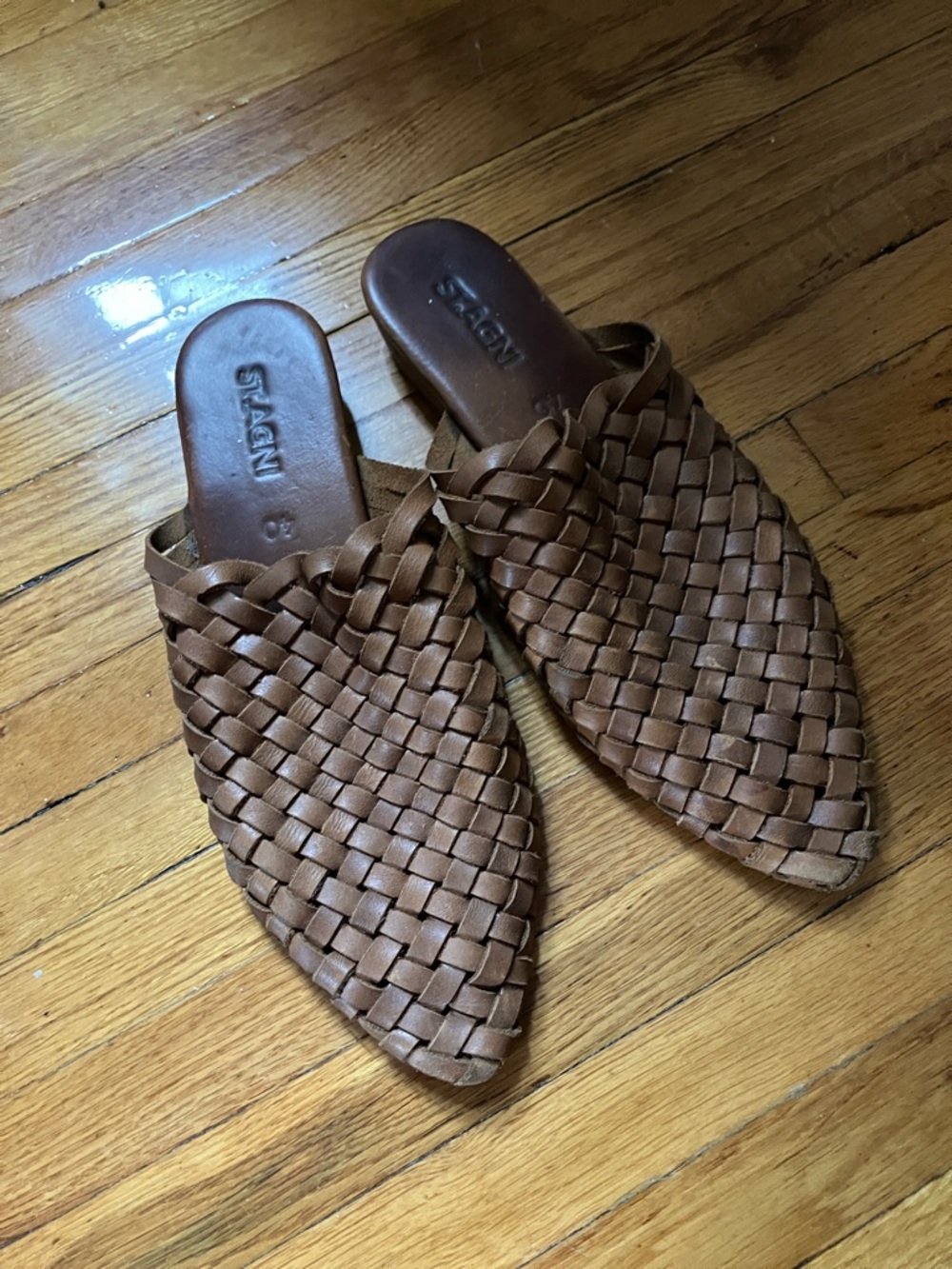 St. Agni Woven Leather Slip-On Paris Mule in Brown